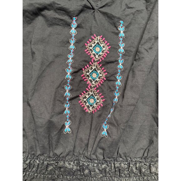 CG Sport Black XL Embroidered Peasant Top & Smocked lace Hem Peplum Whimsigoth - Picture 9 of 9